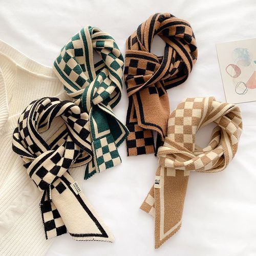 Écharpe En Laine Tricotée À Motif De Damier, Écharpe Décorative Chaude, Écharpe Réversible Pour Femmes #Lvg625