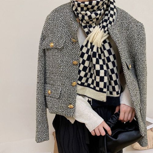 Écharpe À Damier Chaude Pour Femmes, Tricotée En Laine Épaisse, Plaid #Lvg707