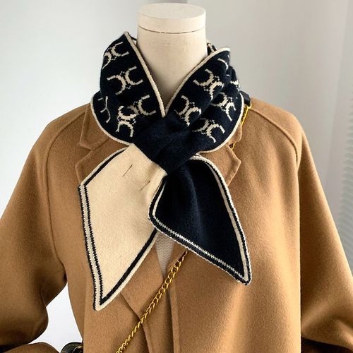 Écharpe En Laine Tricotée Lettre Style Décoratif Écharpe Bicolore Réversible Pour Femmes #Lvg839