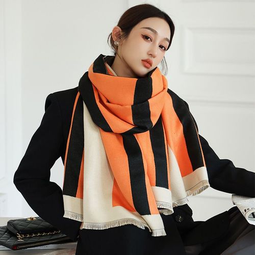 Écharpe Chaude Féminine Color Blocking Faux Cachemire Écharpe Épaissie Châle Réversible #Lvg909
