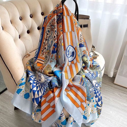 Echarpe En Soie Imprimée Châle De Protection Solaire Pour Femmes, Sarong, Foulard De Plage #Lvg1284