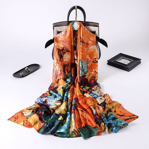 Foulard En Fausse Soie Pour Femmes Dans La Rue Châle De Protection Solaire De Longueur Moyenne Foulard Généreux #Lvg1382