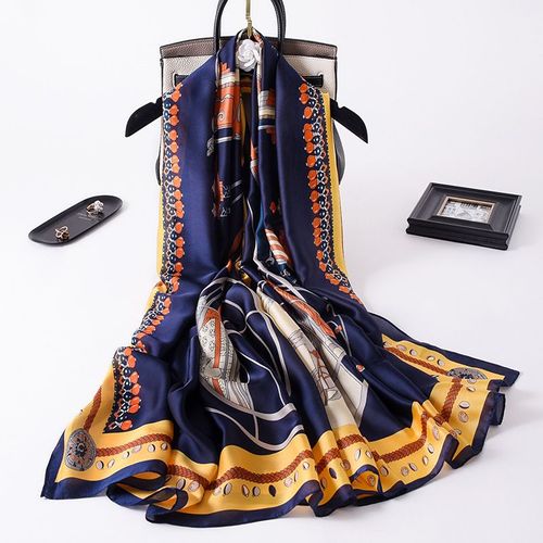 Echarpe En Soie Avec Chaînes Pour Femmes - Châle De Protection Solaire, Sarong, Longue Écharpe De Plage. #Lvg1393