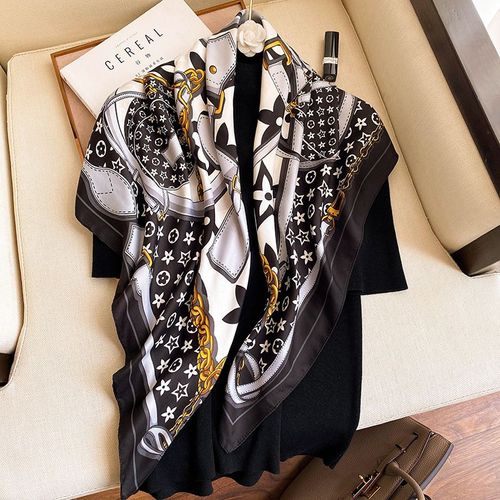 Chaîne Imprimée 90 Grand Carré Foulard Femmes Long Châle Écran Solaire Sarong Serviette De Plage #Lvg1467