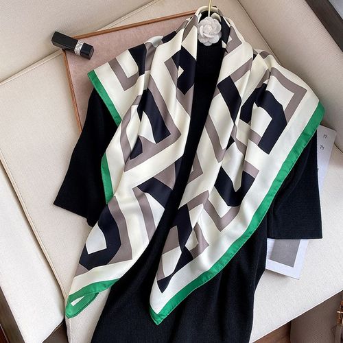 90 Foulard Carré Femmes Géométrique Sergé Décoratif Protection Solaire Foulard En Soie Foulard Châle #Lvg1472