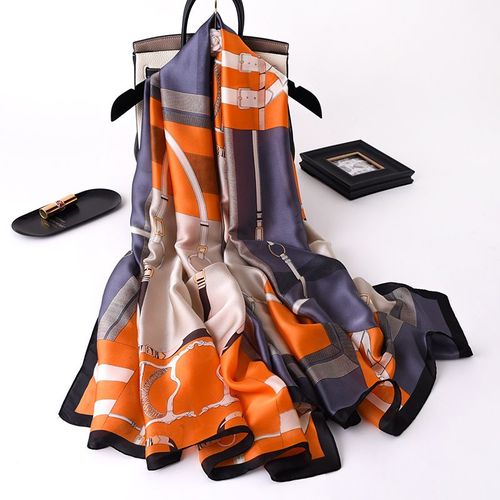 Chaîne Foulard En Soie Modèles Femmes Parasol Simulation Soie Sarong Mi-Long Châle Décoratif #Lvg1675