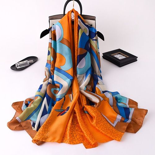 Echarpe En Soie Pour Femmes Longue Section Sarong En Satin Nouveau Châle En Satin Imprimé Soleil #Lvg1712