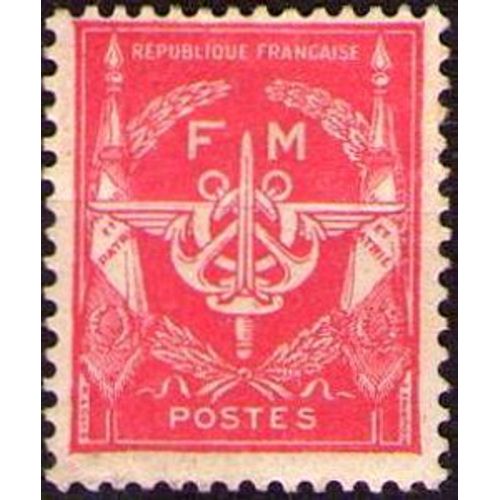 Timbre France 1946 Oblitéré Franchise Militaire Rouge Emblème Ytfm N°12
