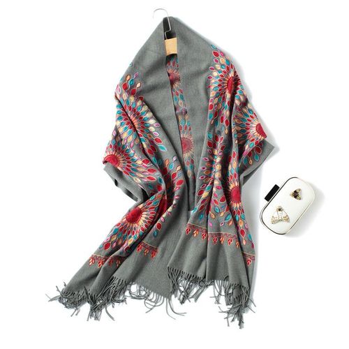 Foulard Indien Style Népalais En Faux Cachemire Châle Brodé De Fleurs De Soleil Foulard En Soie De Protection Solaire Pour Le Voyage Dans Le Désert #Lvg2053