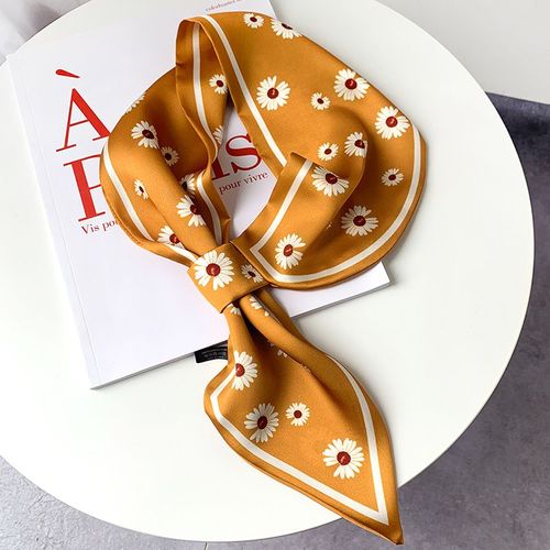 Echarpe De Protection Solaire En Soie Pour Femmes, Petit Foulard À Marguerites, Sac Noué, Ceinture Flottante #Lvg2132