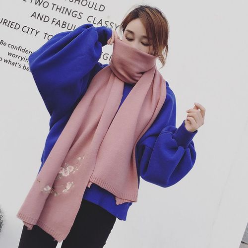 Écharpe Broderie Prune Écharpe Chaude Châle Femme Couleur Solide Tricoté Laine Longue Écharpe Épaissie #Lvg2261