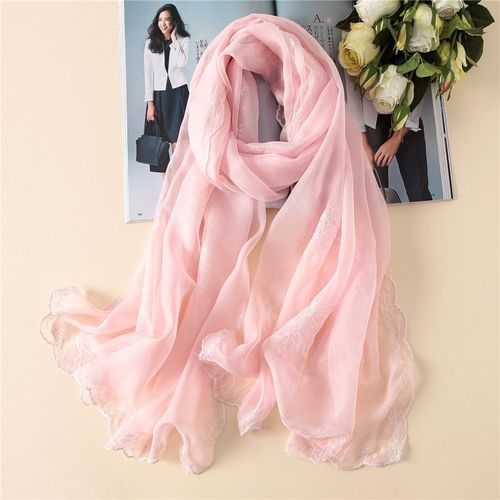 Écharpe En Soie Avec Broderie En Dentelle, Écran Solaire, Sarong De Plage De Couleur Unie Pour Les Femmes. #Lvg2280