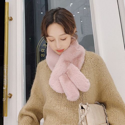 Écharpe Croisée En Fourrure De Couleur Unie Pour Les Femmes Écharpe Chaude En Fausse Fourrure De Lapin De Couleur Unie 100 #Lvg2464