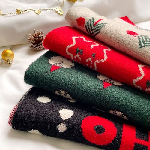 Cadeau De Noël : Écharpe De Cerf Rouge, Écharpe Pour Femmes, Écharpe De Laine Étendue, Chaude Et Respectueuse De La Peau. #Lvg2597
