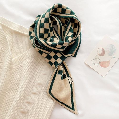 Écharpe En Laine Tricotée À Motif De Damier, Écharpe Décorative Chaude, Écharpe Réversible Pour Femmes #Lvg2671