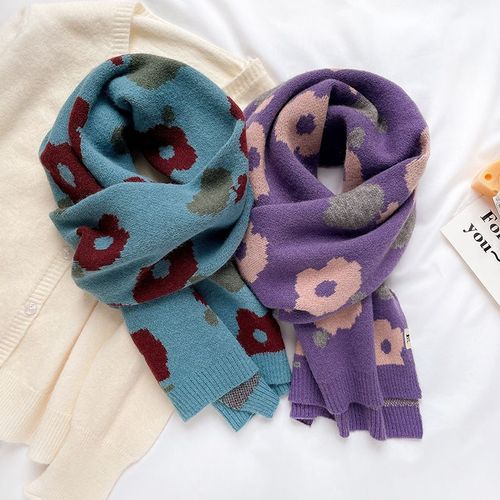 Hyunya Écharpe En Laine À Fleurs Pour Femmes Écharpe Chaude En Tricot #Lvg2683