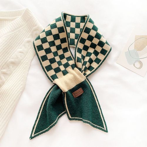 Petite Écharpe Décorative Chaude En Laine Tricotée À Motif De Damier Pour Femmes #Lvg2681