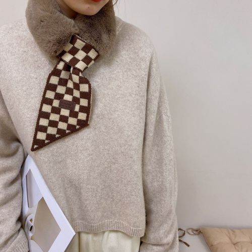 Écharpe En Laine À Damier Pour Femmes Écharpe En Fourrure De Lapin Paresseuse Écharpe Croisée En Laine Pour Femmes #Lvg2725