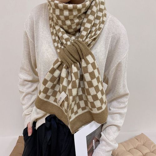 Écharpe À Damier Chaude Pour Femmes, Tricotée En Laine Épaisse, Plaid #Lvg2753