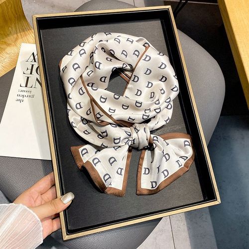 Faux-Fil De Soie Imprimé Lettre Petite Écharpe En Soie Première Décorative Clavicule Écharpe Chaude Femmes #Lvg3205