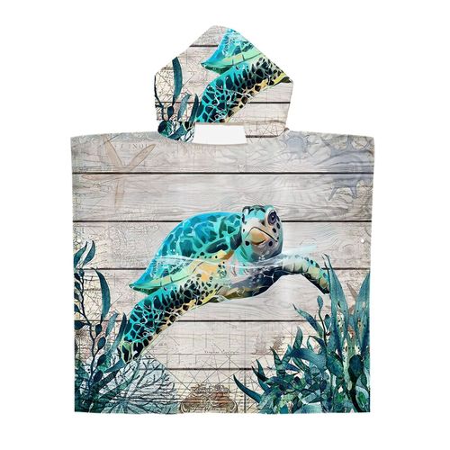 Serviette De Plage Avec Capuche, Couverture De Plage Légère, Anti-Sable Et À Séchage Rapide-Motif De Tortue,75x110cm Adulte Lvv2361