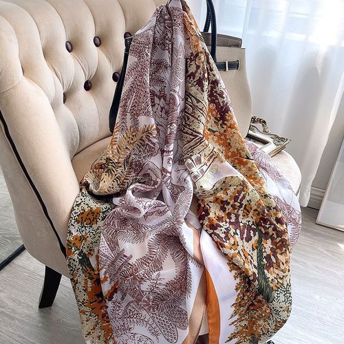 Echarpe En Soie Imprimée, Châle Pour Femmes, Protection Solaire, Foulard De Plage. #Lvg3335