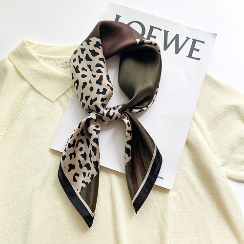 Petit Foulard Carré Imprimé Léopard Foulard En Soie Pour Femmes Foulard En Soie De Mûrier Châle Décoratif #Lvg3356