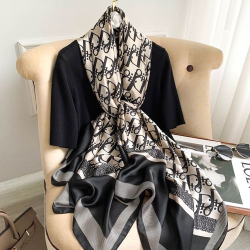 Echarpe De Soie Lettres Femmes Châle De Protection Solaire Nouvelle Soie Satin Sarong Ombrelle #Lvg3408
