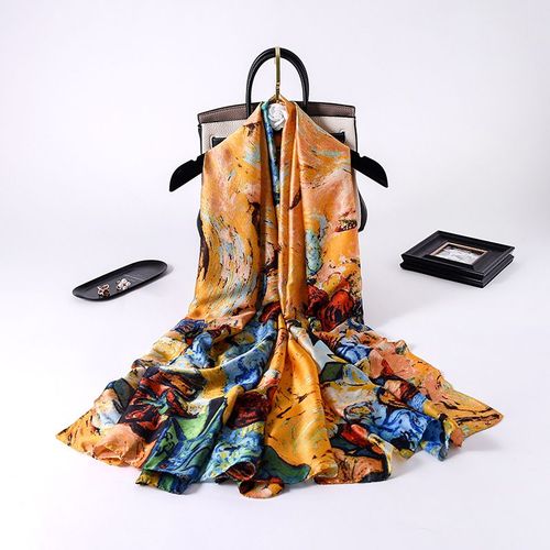 Foulard En Fausse Soie Pour Femmes Dans La Rue Châle De Protection Solaire De Longueur Moyenne Foulard Généreux #Lvg3428