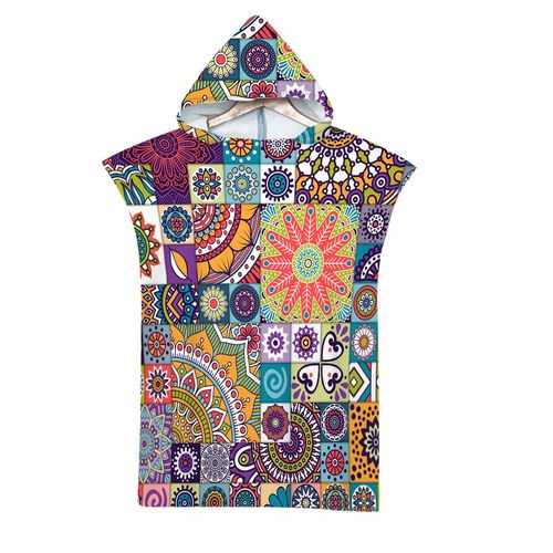 Serviette De Plage Avec Capuche, Couverture De Plage Légère, Anti-Sable Et À Séchage Rapide-Motif De Vintage Géométrique,75x65cm Enfants Lvv2472