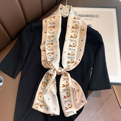 Echarpe Mi-Longue, Étroite Et Longue En Soie, Écharpe Décorative Imprimée Pour Femmes, Ceinture Flottante #Lvg3452