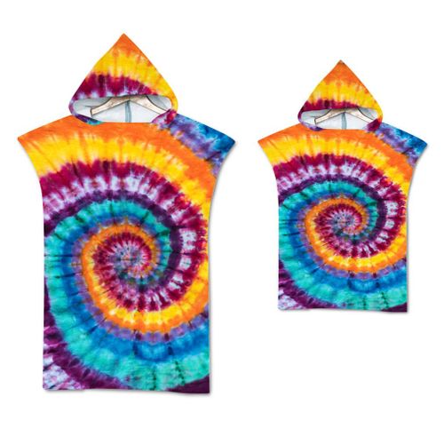 Serviette De Plage Avec Capuche, Couverture De Plage Légère, Anti-Sable Et À Séchage Rapide-Motif De Tie-Dye,65x75cm Enfants Lvv2482