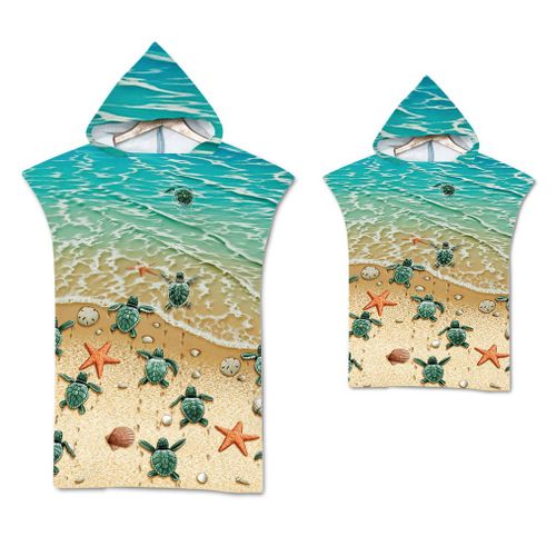 Serviette De Plage Avec Capuche, Couverture De Plage Légère, Anti-Sable Et À Séchage Rapide-Motif De Tortues,70x90cm Enfants Lvv2491