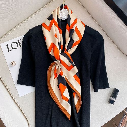 90 Foulard Carré Femmes Géométrique Sergé Décoratif Protection Solaire Foulard En Soie Foulard Châle #Lvg3518