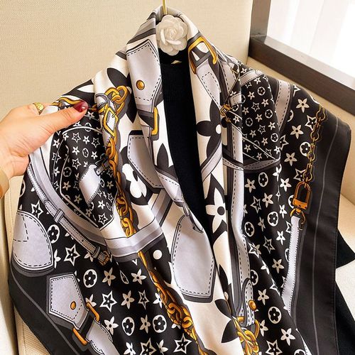 Chaîne Imprimée 90 Grand Carré Foulard Femmes Long Châle Écran Solaire Sarong Serviette De Plage #Lvg3513
