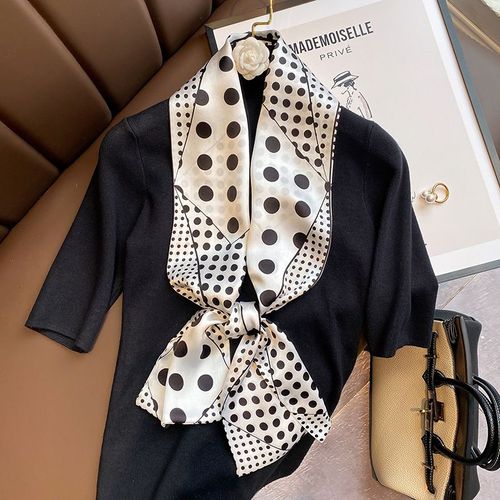 Echarpe En Soie Décoration Unie Femmes Motif Géométrique Écharpe En Soie Mince Étroite Long Ruban Flottant #Lvg3527
