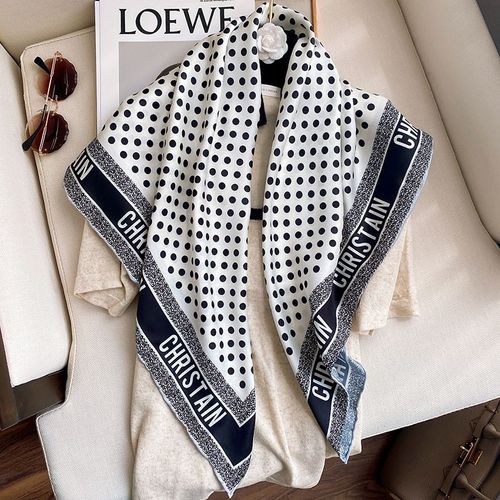 90 Twill Thick Large Square Scarf Women Shawl Scarf Polka Dot Silk Scarf (Écharpe En Soie À Pois) #Lvg3578