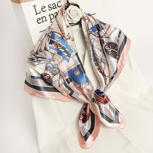 Nautisme 90 Satin Grande Écharpe Carrée Femmes Imprimé Protection Solaire Châle Écharpe Chaîne Foulard En Soie #Lvg3604