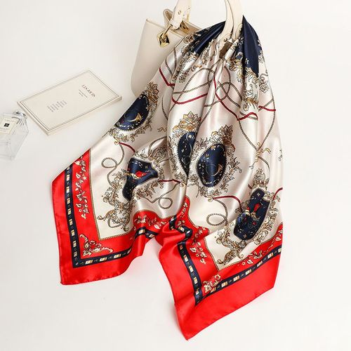 Décoration 90 Grand Carré Foulard Femme Chaîne Foulard En Soie Protection Solaire Grand Châle #Lvg3655