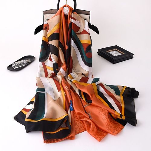Echarpe En Soie Pour Femmes Longue Section Sarong En Satin Nouveau Châle En Satin Imprimé Soleil #Lvg3758