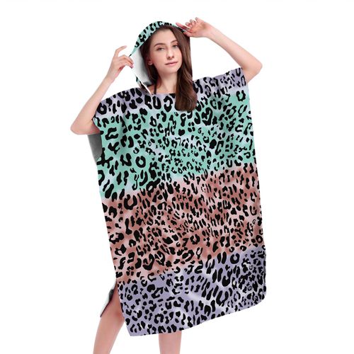 Serviette De Plage Avec Capuche, Couverture De Plage Légère, Anti-Sable Et À Séchage Rapide-Motif De Impression Léopard,65x75cm Enfants Lvv2755