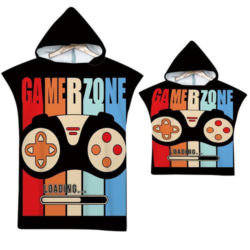 Serviette De Plage Avec Capuche, Couverture De Plage Légère, Anti-Sable Et À Séchage Rapide-Motif De Machine De Jeu,75x65cm Enfants Lvv2786