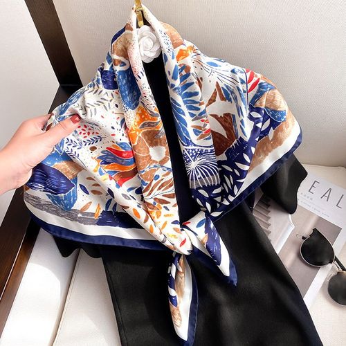 Sergé Soie Ourlet Roulé 90 Grande Écharpe Carrée Femmes Peinture À L'huile Foulard Soie Châle Écharpe #Lvg3828