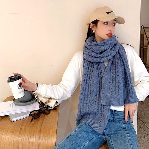 Écharpe De Couleur Unie Pour Femmes, Tricotée En Laine, Chaude Et Épaisse. #Lvg3860
