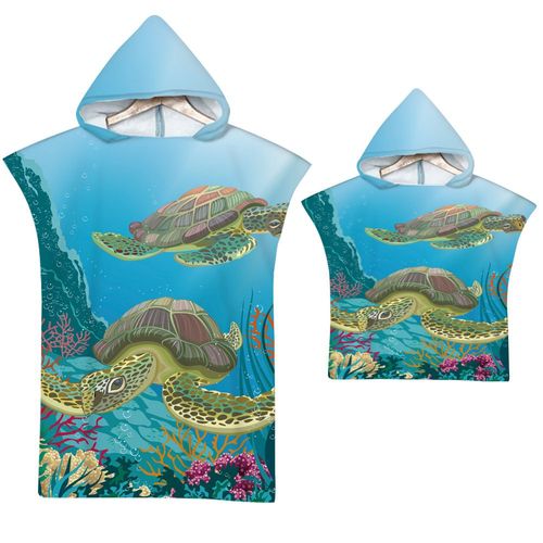 Serviette De Plage Avec Capuche, Couverture De Plage Légère, Anti-Sable Et À Séchage Rapide-Motif De Tortue,75x65cm Enfants Lvv2993