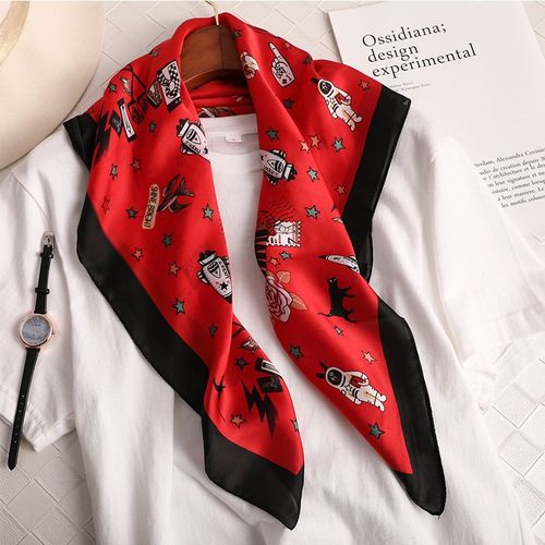 Echarpe Carrée Femme Chaude Simulation Soie Chic Décoratif Cartoon Scarf #Lvg4190