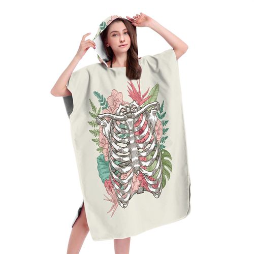 Serviette De Plage Avec Capuche, Couverture De Plage Légère, Anti-Sable Et À Séchage Rapide-Motif De Crânes,75x110cm Adulte Lvv3206
