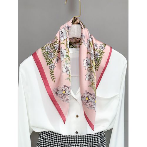 Faux Foulard En Soie Tie-Dye À Ourlet Roulé Pour Les Femmes - Écharpe Unie À Section Florale Pour Le Soleil Quotidien #Lvg4425