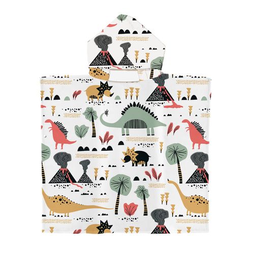 Serviette De Plage Avec Capuche, Couverture De Plage Légère, Anti-Sable Et À Séchage Rapide-Motif De Dinosaure,75x65cm Enfants Lvv3240
