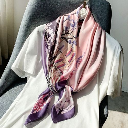 Echarpe De Protection Solaire En Soie, Décoration Imprimée Pour Femmes 90 Grand Foulard Carré Grand Châle Sarong #Lvg4546
